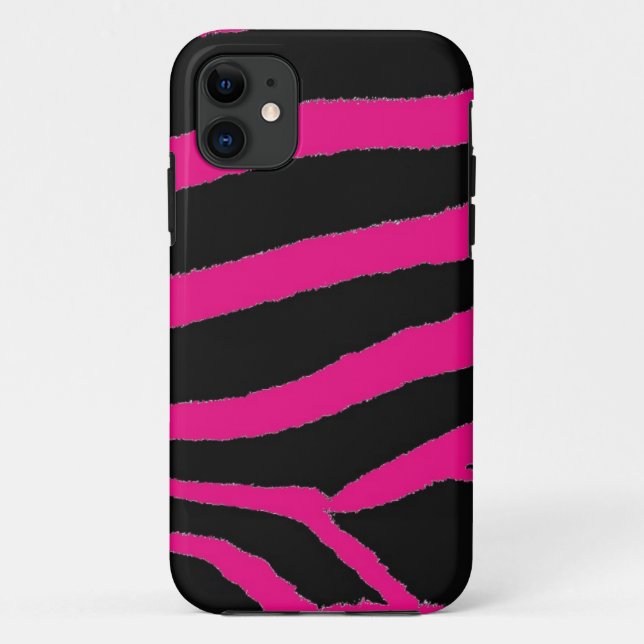 Coques Case-Mate iPhone Impression fourrure zèbre rose et noir (Dos)