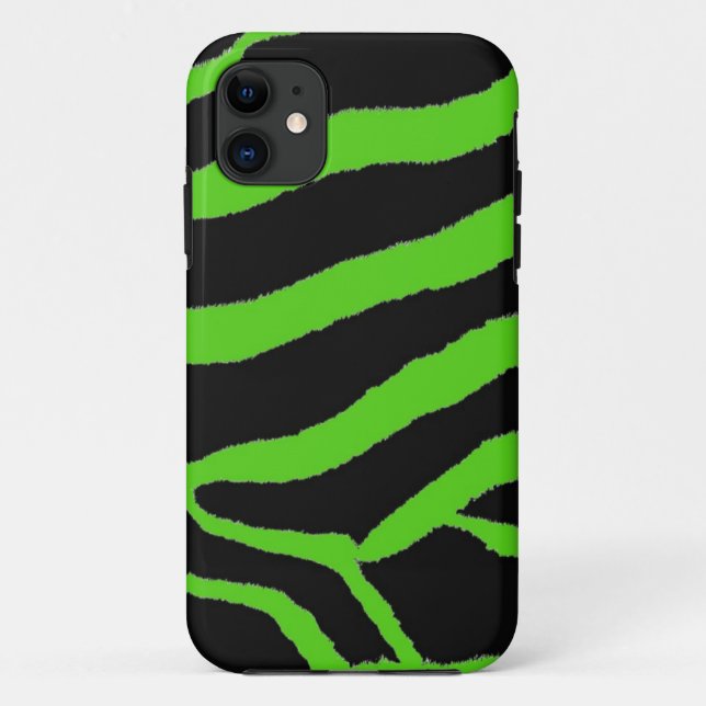 Coques Case-Mate iPhone Impression fourrure zèbre vert et noir (Dos)