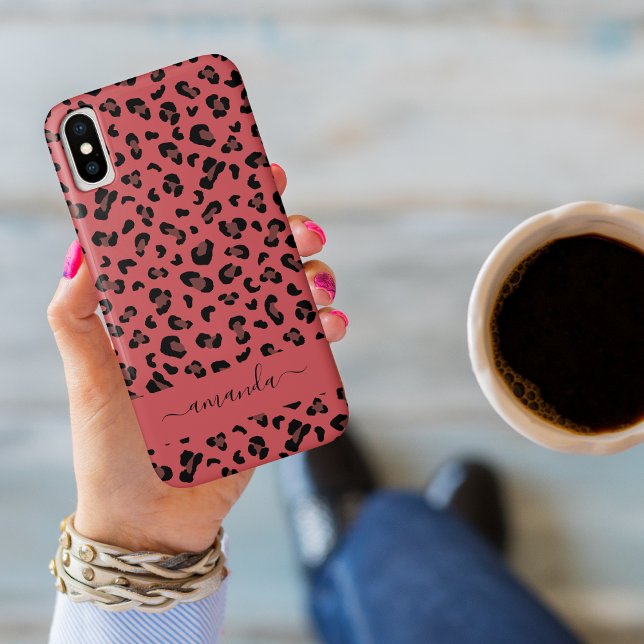 Coques Case-Mate iPhone Impression léopard rose motif de nom modifiable an (Créateur téléchargé)
