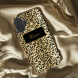 Coque Pour iPhone 16 Plus Impression lepard glamour noir et or