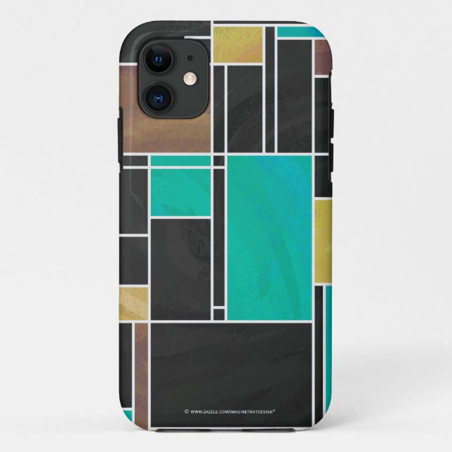Coques Case-Mate iPhone Impression noire Brown Turquoise Mondrian (Dos)
