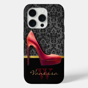 Coque Case-Mate iPhone Impression Rouge Haut talon et Damas avec Monogram