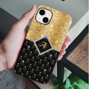 Coque Case-Mate iPhone Impression stylisée Crystal Gold diamant noir mono