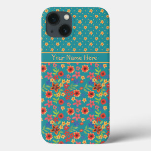 Etui iPhone 13 Imprimantes florales sur Samsung Galaxy Turquoise 