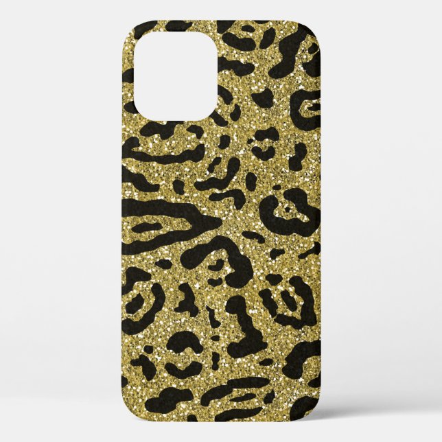 Coques Case-Mate iPhone Imprimé animalier léopard guépard noir pailleté or (Verso)