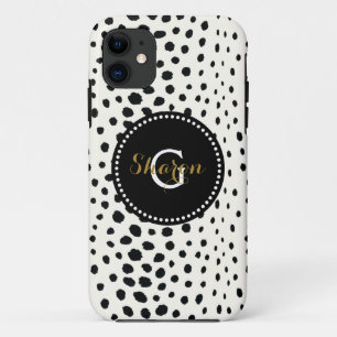 Coques Pour iPhone Imprimé chic guépard noir blanc avec monogramme