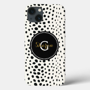 iPhone 13 Coque Imprimé chic guépard noir blanc avec monogramme