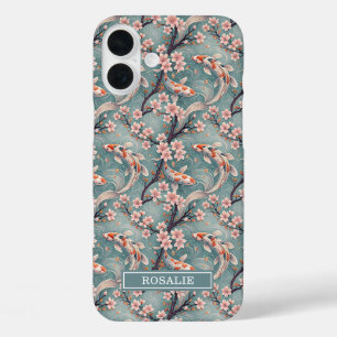 Coque Pour iPhone 16 Plus Imprimé de carpe Koï Sakura japonaise monogrammé