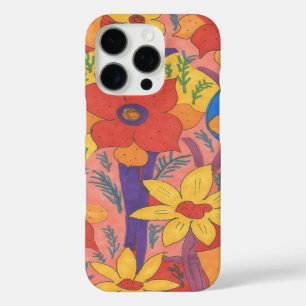 Coque iPhone 16 Pro Imprimé de jardin orange bohème gras