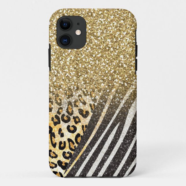 Coques Case-Mate iPhone Imprimé de léopard doré et de zèbre à la mode fémi (Dos)