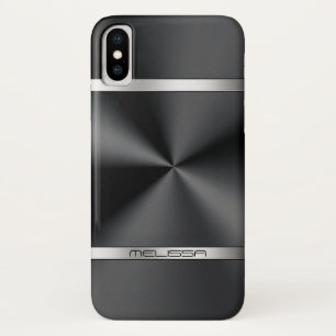 Coque Case-Mate iPhone Imprimé en métal noir moderne en bandes argentées