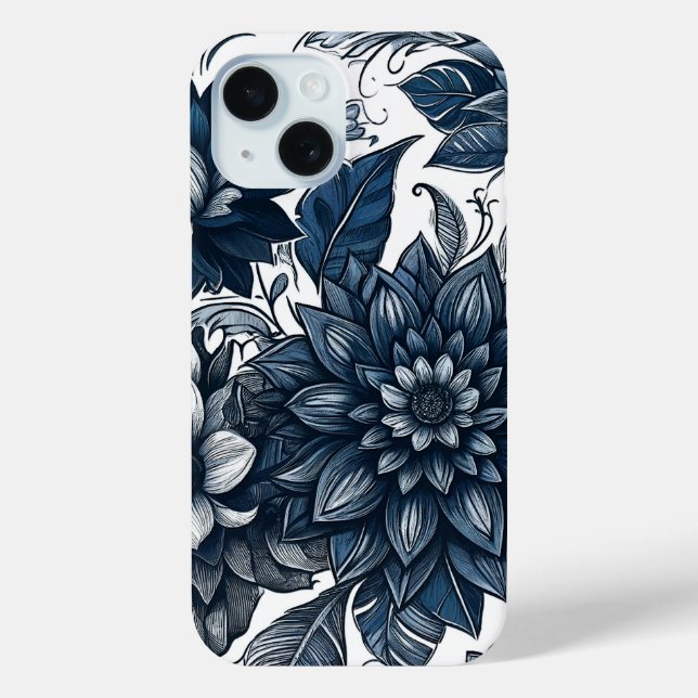 Coques Case-Mate iPhone Imprimé floral bohème bleu et blanc (Verso)