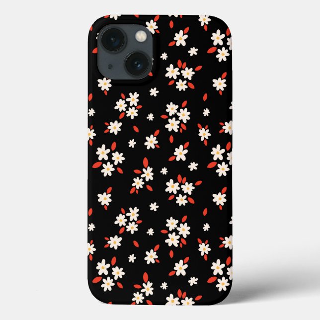 Coques Case-Mate iPhone imprimé floral de marguerite noire (Verso)
