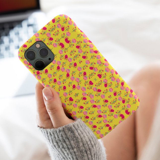Coques Case-Mate iPhone Imprimé floral rose élégant sur fond jaune (Créateur téléchargé)