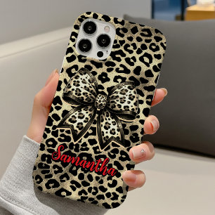 Coque Pour iPhone 16 imprimé guépard chic noeud coquette monogramme