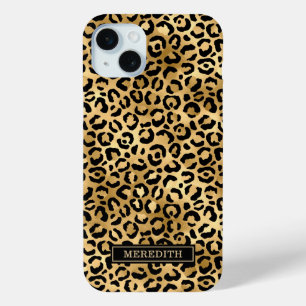 Coque Case-Mate iPhone Imprimé léopard à motif feuille d'or monogrammé