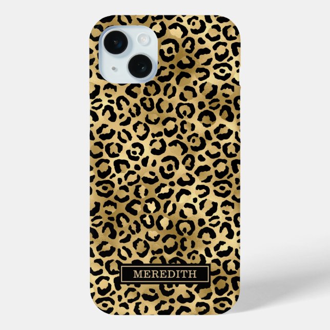 Coques Case-Mate iPhone Imprimé léopard à motif feuille d'or monogrammé (Verso)