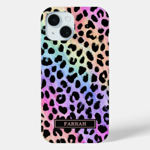 Coque Case-Mate iPhone Imprimé Léopard Arc-en-Ciel Pastel Monogrammé