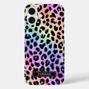 Coque Pour iPhone 16 Plus Imprimé Léopard Arc-en-Ciel Pastel Monogrammé