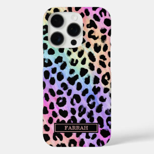 Coque iPhone 16 Pro Imprimé Léopard Arc-en-Ciel Pastel Monogrammé