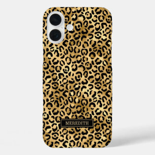Coque Pour iPhone 16 Plus Imprimé léopard en feuille d'or monogrammé