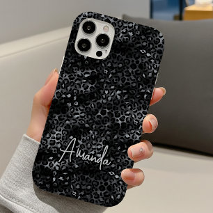 Coque Pour iPhone 16 Imprimé léopard gris noir élégant monogramme