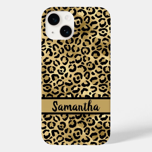 Coques Case-Mate iPhone Imprimé léopard guépard noir or Monogram (Verso)
