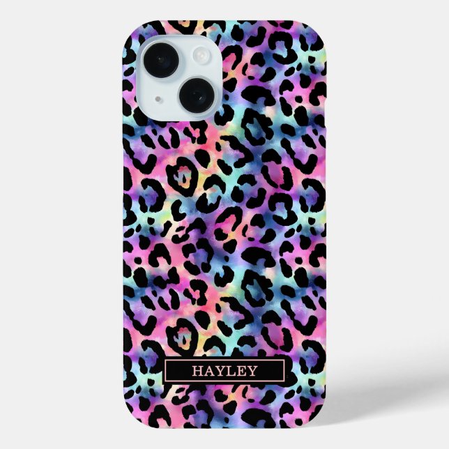 Coques Case-Mate iPhone Imprimé léopard iridescent monogrammé (Verso)
