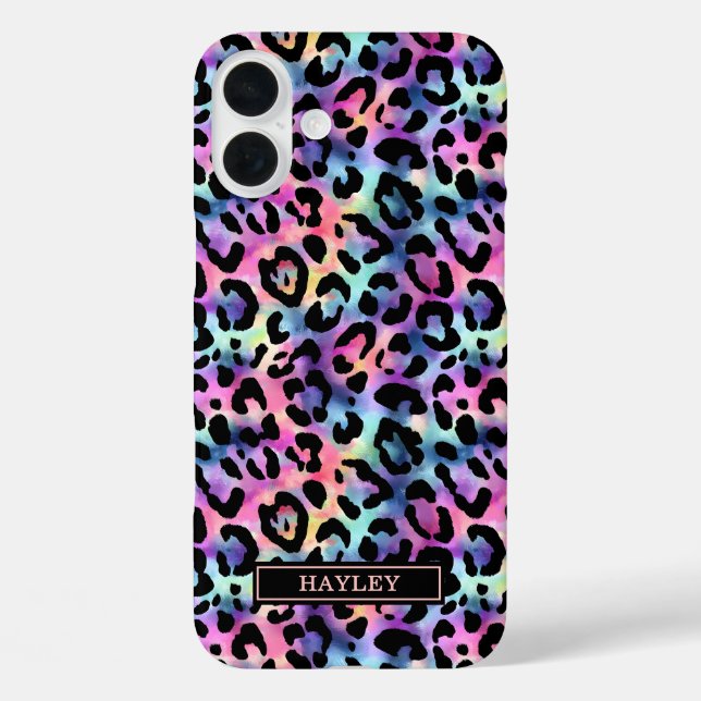 Coques Case-Mate iPhone Imprimé léopard iridescent monogrammé (Verso)