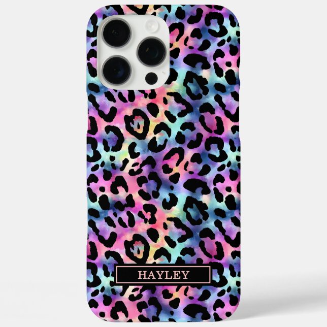 Coques Case-Mate iPhone Imprimé léopard iridescent monogrammé (Verso)