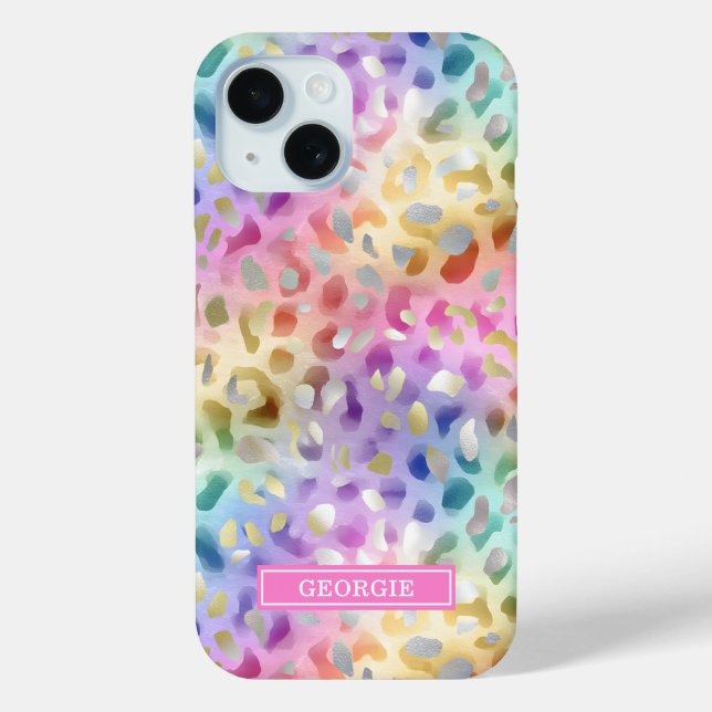 Coques Case-Mate iPhone Imprimé Léopard Iridescent Pastel Monogrammé (Verso)