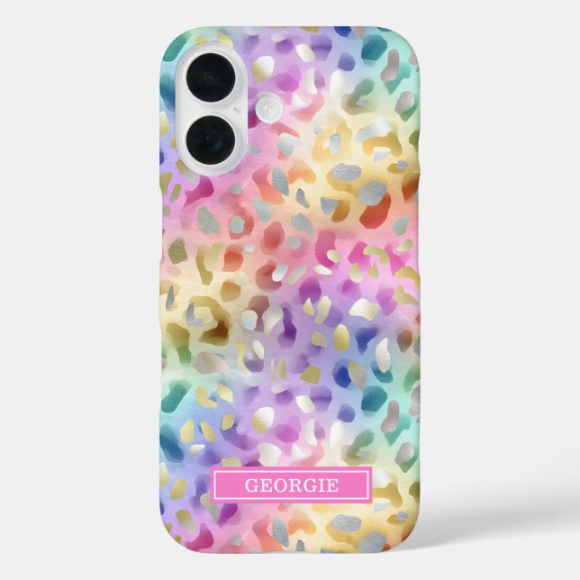 Coques Case-Mate iPhone Imprimé léopard iridescent pastel monogrammé (Verso)