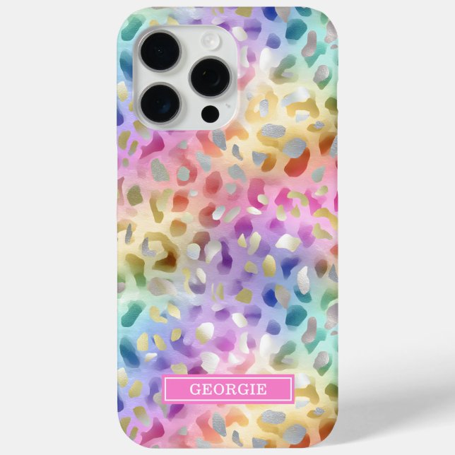 Coques Case-Mate iPhone Imprimé léopard iridescent pastel monogrammé (Verso)