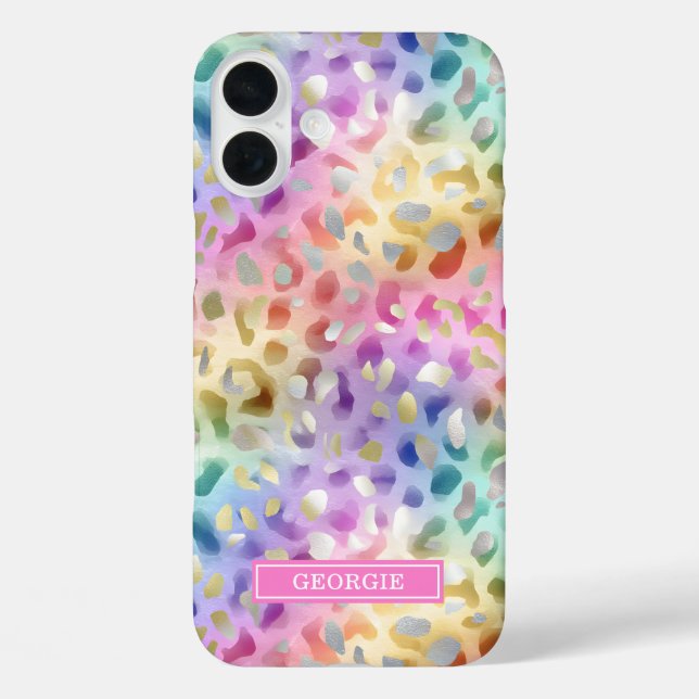 Coques Case-Mate iPhone Imprimé léopard iridescent pastel monogrammé (Verso)