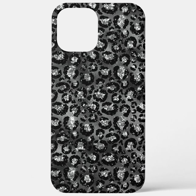 Coques Case-Mate iPhone Imprimé léopard noir et gris argenté (Verso)