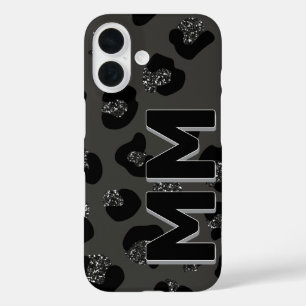 Coque Pour iPhone 16 Imprimé tendance de léopard noir ombre foncée mono