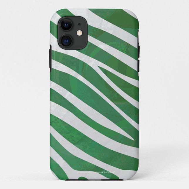 Coques Case-Mate iPhone Imprimé vert et blanc zèbre (Dos)