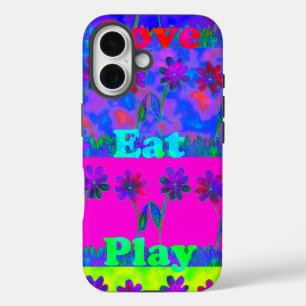 Coque Pour iPhone 16 Imprimer Art Motivational Vibrant "Eat Love & Play