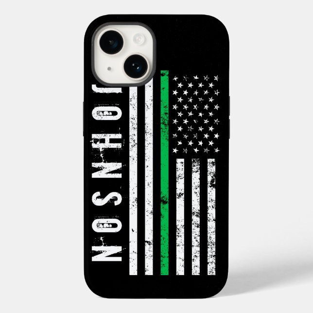 Coques Case-Mate iPhone Indicateur à thème Ligne verte mince | Nom personn (Verso)