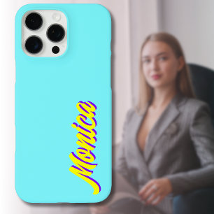 Coque iPhone 16 Pro Max Indigo 3D jaune Nom moderne   Funny Electric Blue