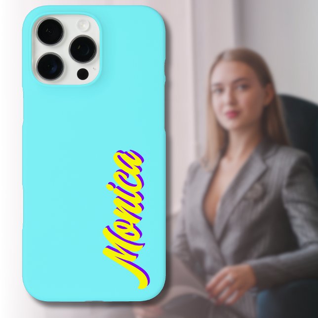 Coques Case-Mate iPhone Indigo 3D jaune Nom moderne | Funny Electric Blue (Créateur téléchargé)