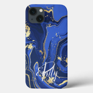 Case-Mate iPhone Case Indigo Blue Agate Marbre Nom Abstrait Monogramme