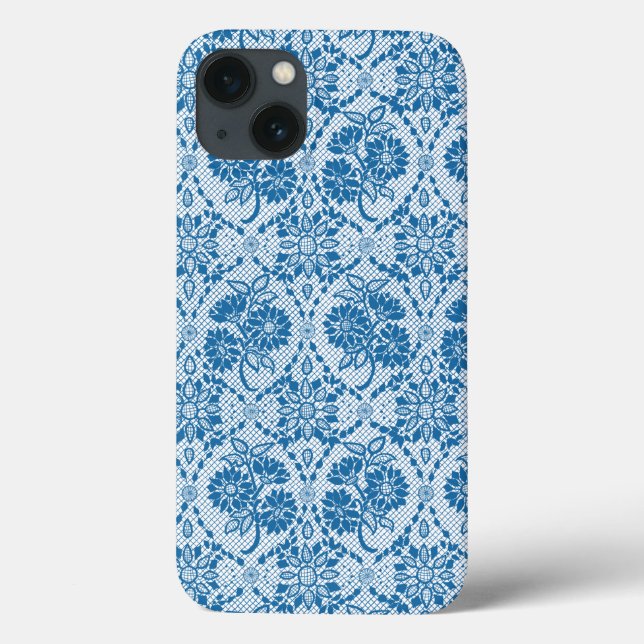Coques Case-Mate iPhone Indigo Blue Floral Faux Lace Motif (Verso)