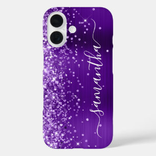 Coque Pour iPhone 16 Indigo Violet Pailleté Signature Glamour Féminin