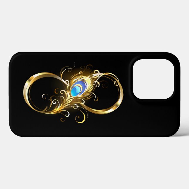Coques Case-Mate iPhone Infinité avec plume de paon doré (Verso (horizontal))