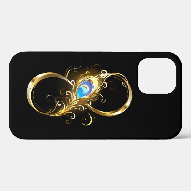 Coques Case-Mate iPhone Infinité avec plume de paon doré (Verso (horizontal))