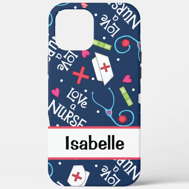 Coques Case-Mate iPhone Infirmière Art Médicale Marine Nom bleu Personnali (Verso)