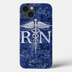 Etui iPhone Case-Mate Infirmière autorisée RN Caduceus sur Camo bleu de
