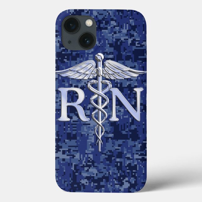 Coques Case-Mate iPhone Infirmière autorisée RN Caduceus sur Camo bleu de  (Verso)