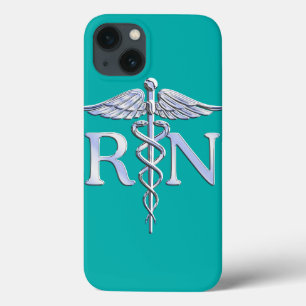 iPhone 13 Coque Infirmière autorisée RN Caduceus sur Turquoise Vib